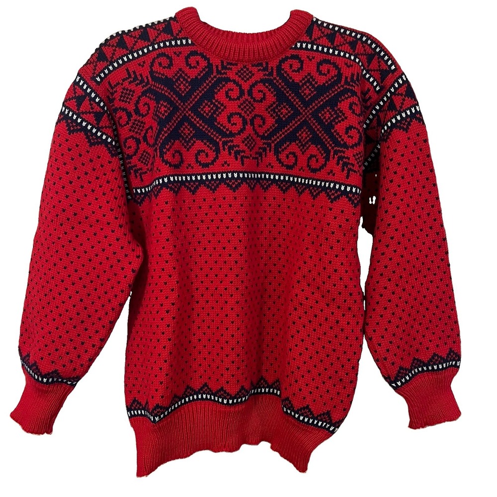 VTG Dale Of Norway Fair Isle Wool Crewneck Sweater Sz Med EU 42 Red Nordic Ski